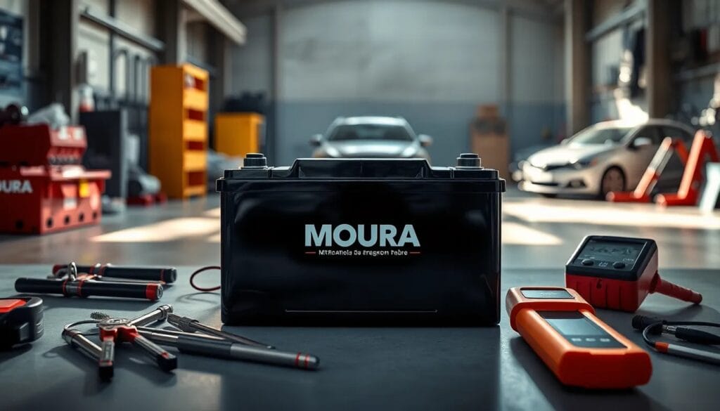 Batería Moura en un taller mecánico.