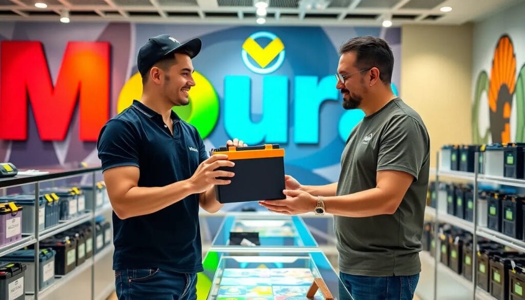 Hombres intercambiando una batería.