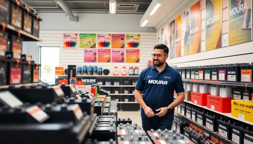 Hombre en tienda de baterías Moura
