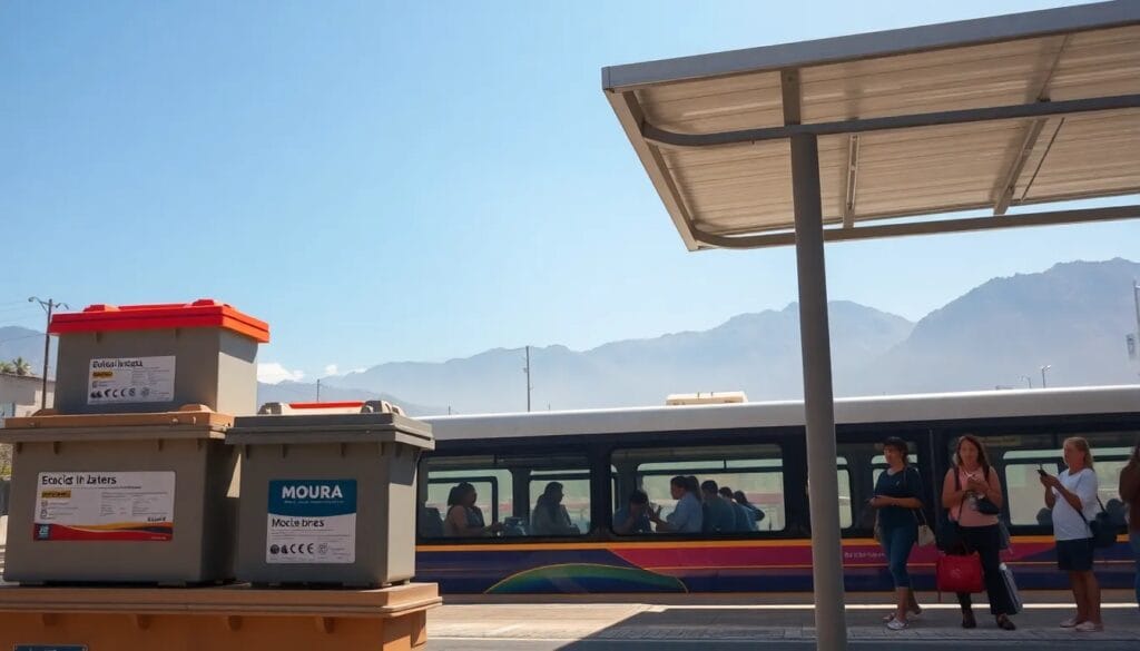 Baterías y bus en estación de Bogotá