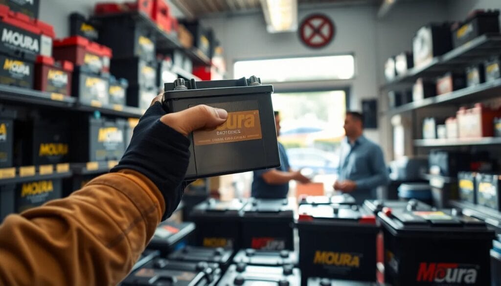 Batería Moura en tienda de repuestos