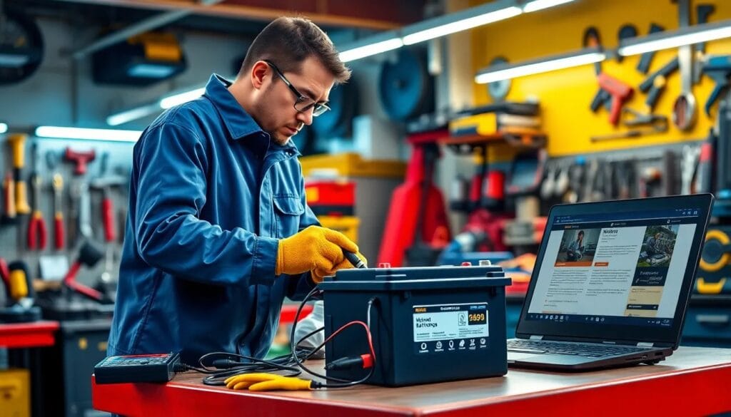 Técnico revisando batería en taller