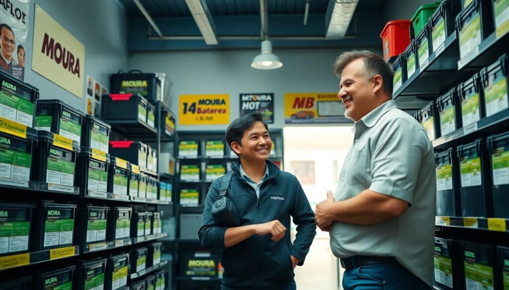Dos hombres conversando entre baterías.