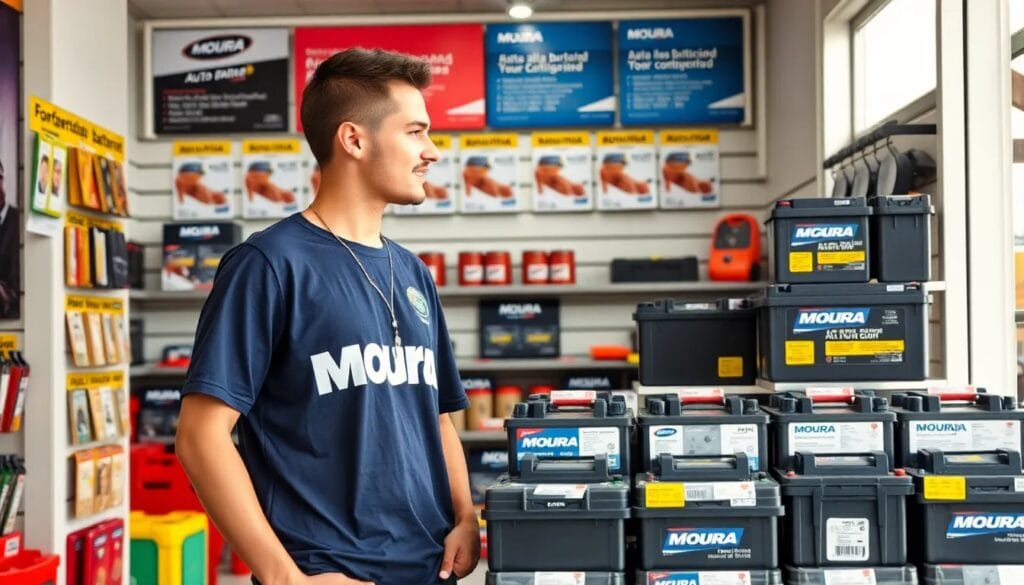 Joven en tienda de baterías Moura